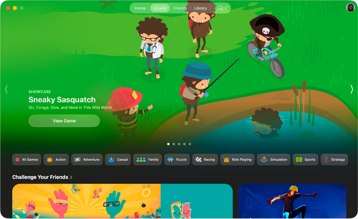 หน้าต่างแอปเกมบน Mac ที่แสดงเกม