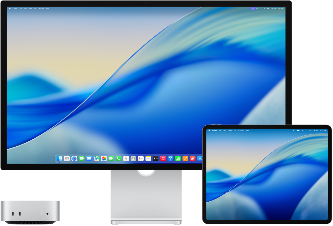 جهازا Mac mini و iPad يظهران جنبًا إلى جنب.