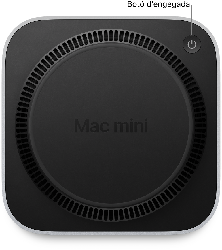 La part inferior del Mac mini amb el botó d’alimentació.