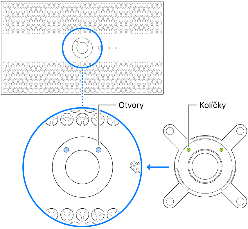 Zadní strana monitoru Pro Display XDR a adaptér