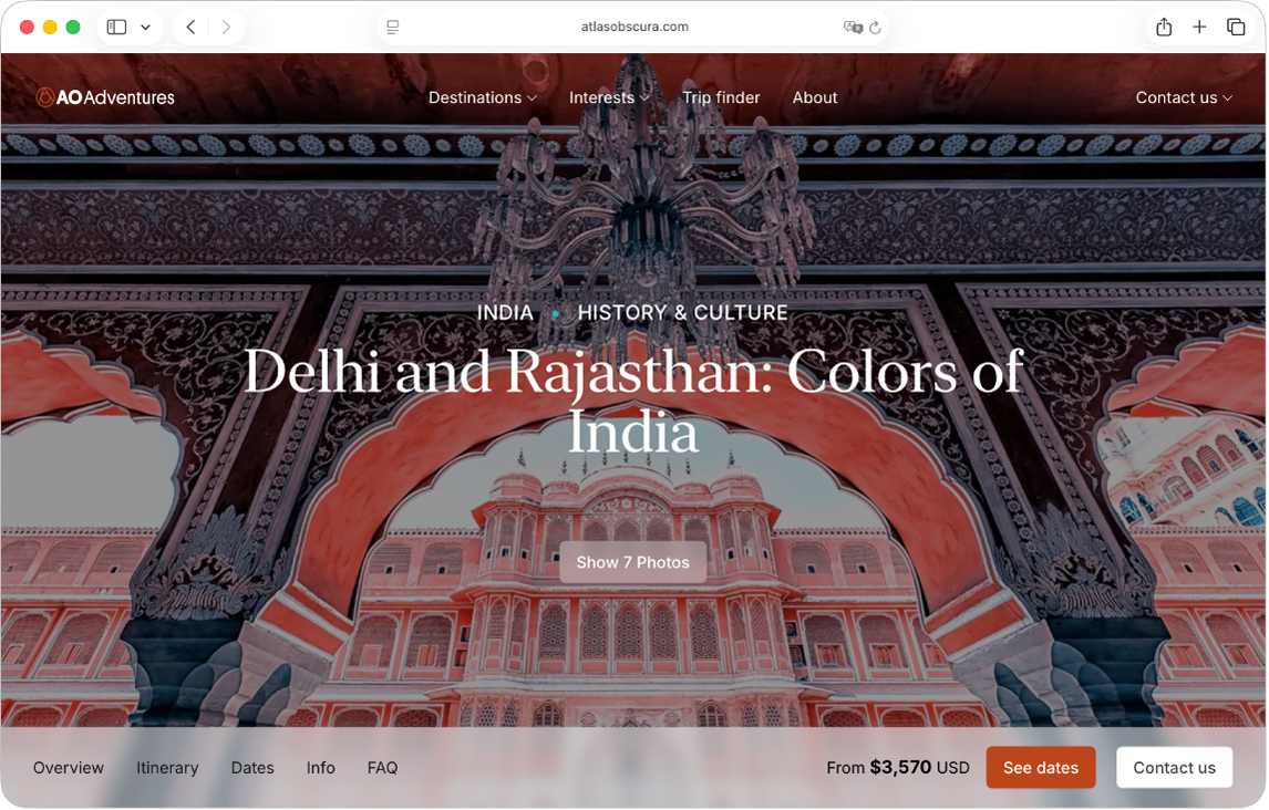 Et Safari-vindue, der viser et websted.
