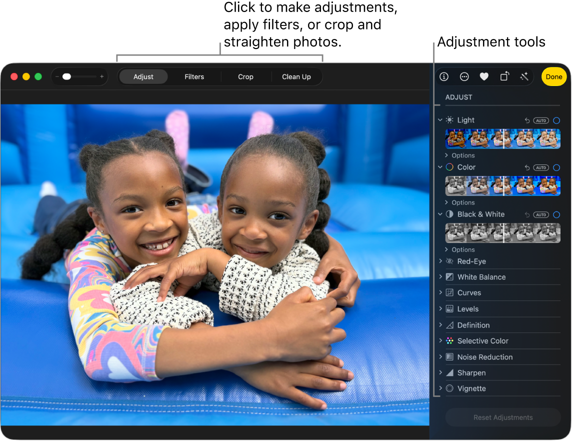 A Photos app window showing a photo being edited.