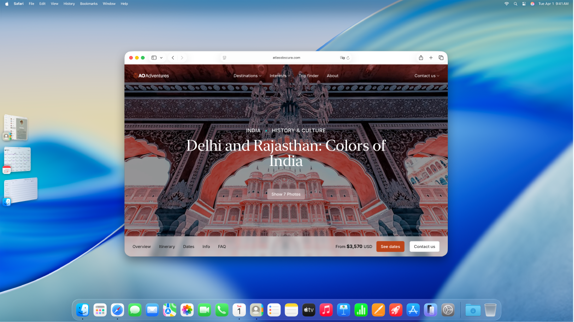 מסך המציג את ״מנהל התצוגה״ עם מסך של Safari בעמוד הראשי ויישומים אחרים בצד שמאל.