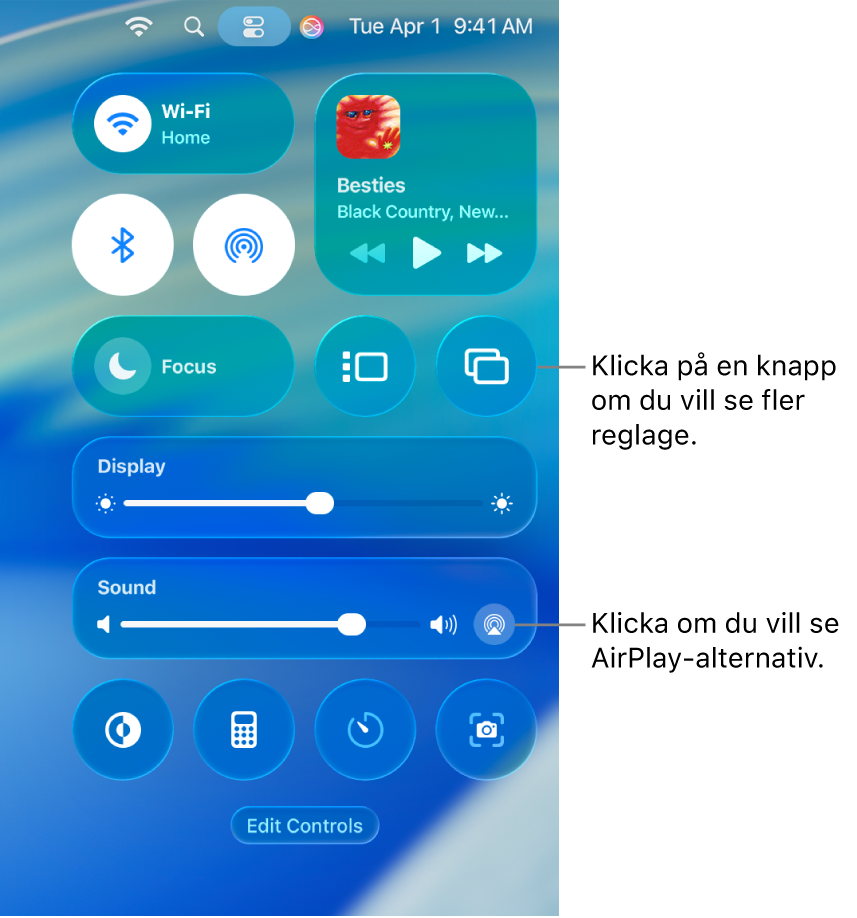 Inzoomad vy av Kontrollcenter på datorn.