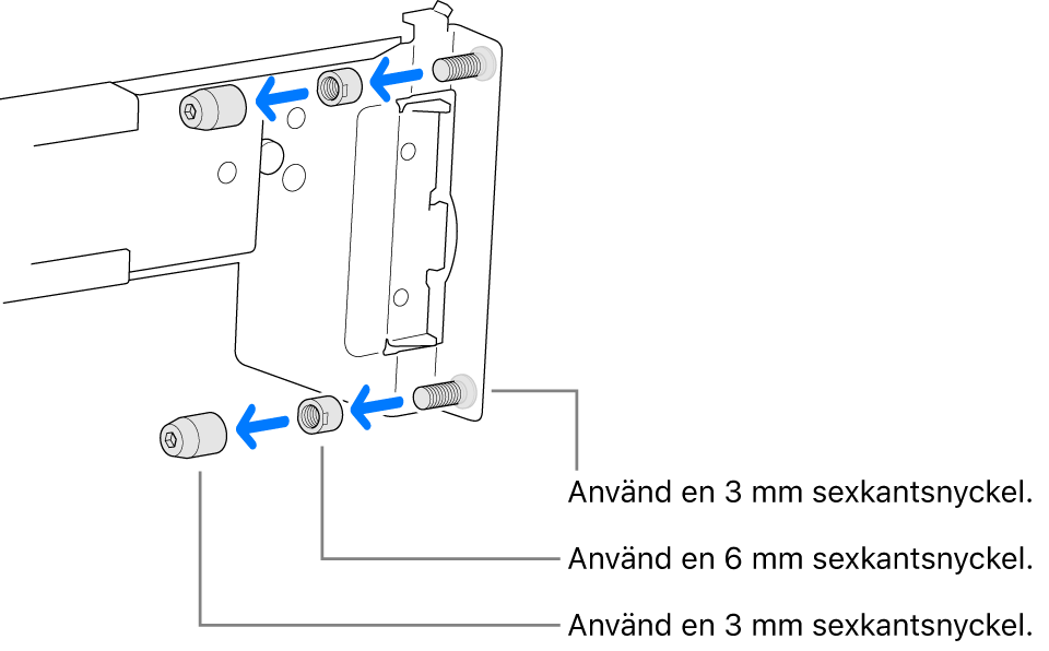 En skenmontering som passar i ett rack med gängor.