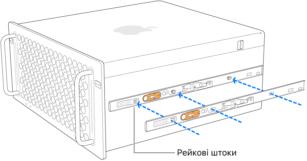 Mac Pro, до боку якого приєднується внутрішня рейка.