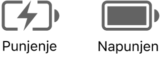 Ikone punjenja i napunjene baterije.