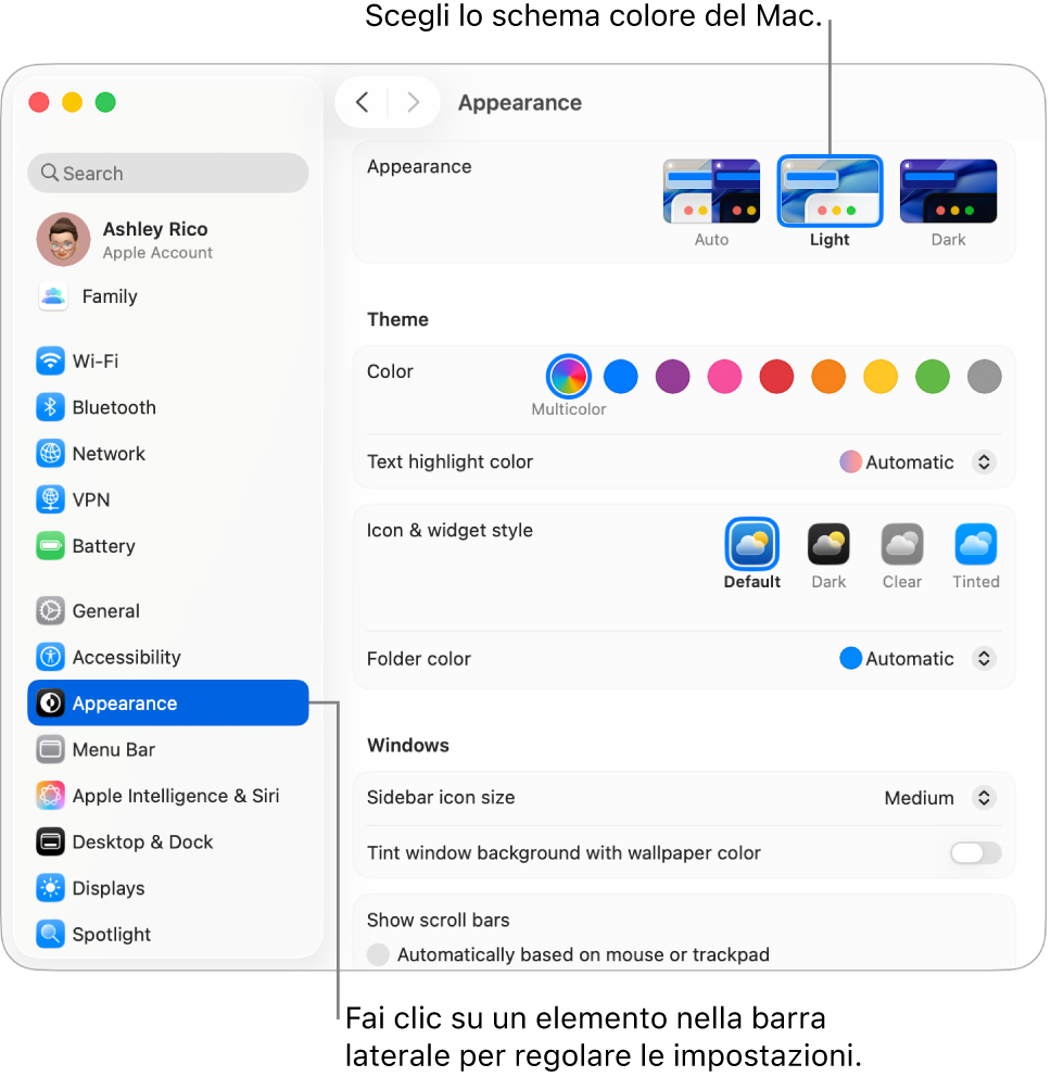 La finestra di Impostazioni di Sistema.