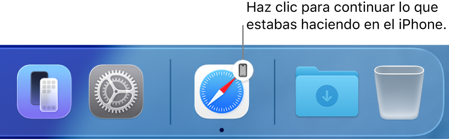 El icono de Handoff visible en el Dock.