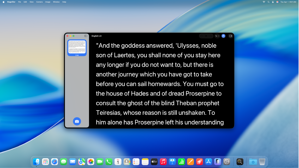 L’app Lente con l’estratto di un libro visualizzato in dimensioni maggiori.