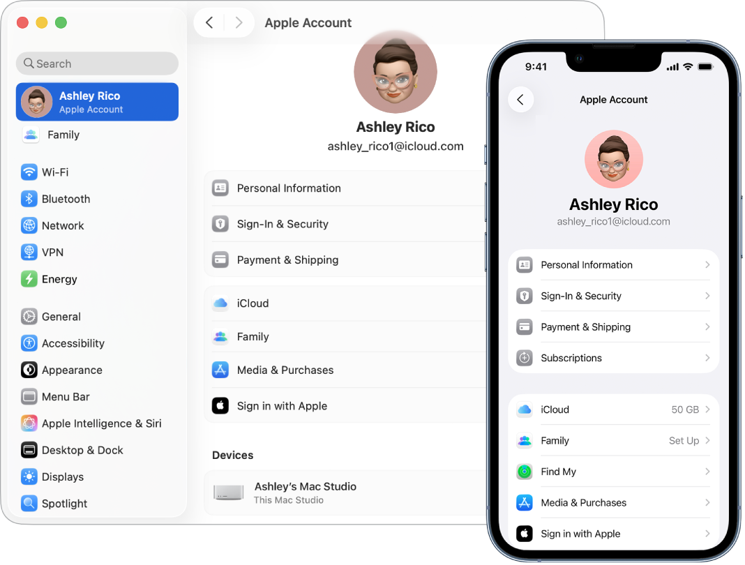 iCloud iestatījumi iPhone tālrunī un Mac datorā.