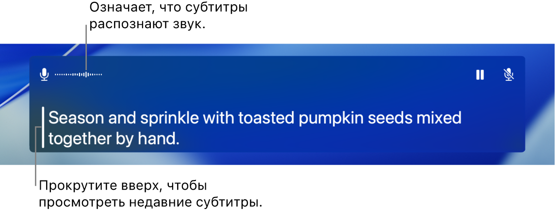 Субтитры для аудио в режиме реального времени.