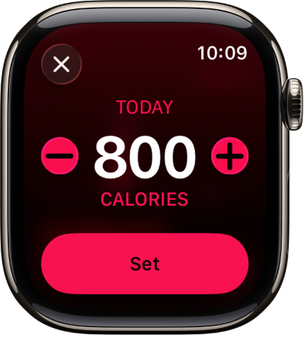 Екран «Змінити цілі» з кнопками для збільшення або зменшення мети виду активності «Рух».