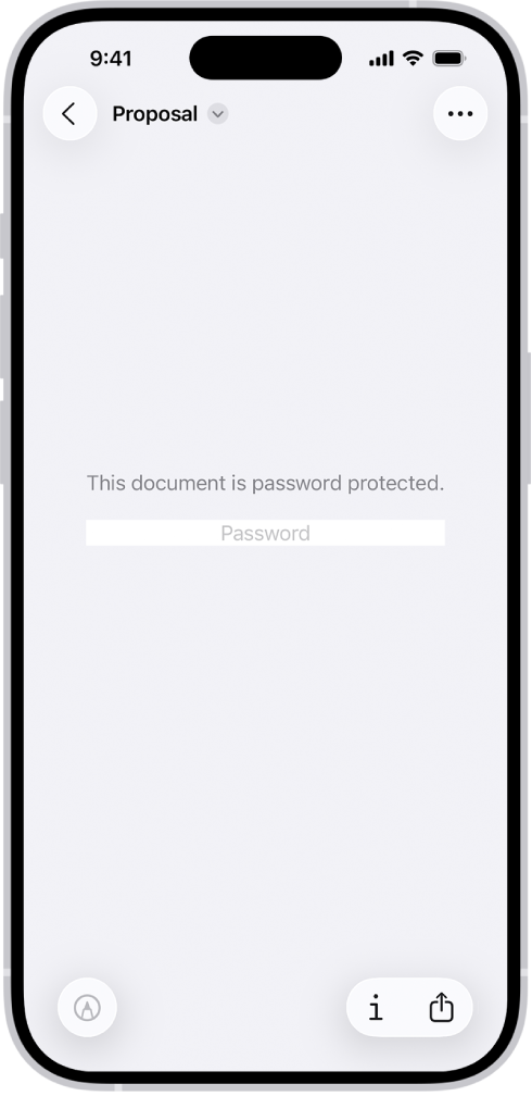 Zamknutý PDF formulár v apke Preview zobrazuje pole pre heslo. V dolnej časti obrazovky sa nachádzajú tlačidlá Značky, Informácie a Zdieľať.