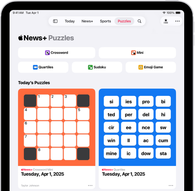 News uygulamasında Puzzles akışı.