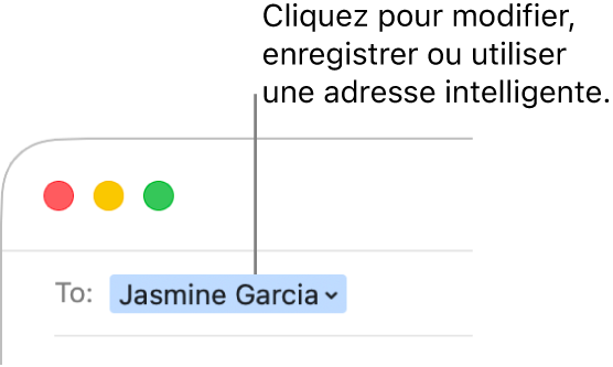Une adresse intelligente avec la flèche sur laquelle cliquer pour modifier, enregistrer ou manipuler l’adresse.