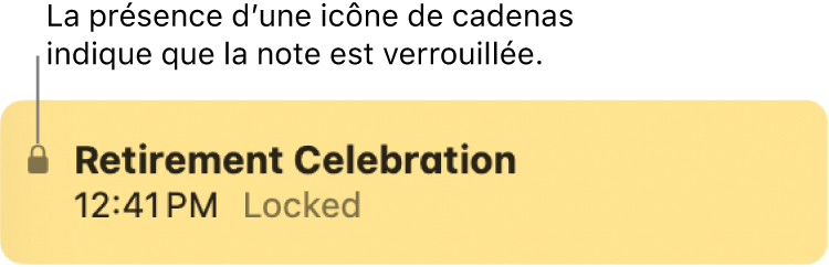 Note verrouillée avec une icône de cadenas à l’extrémité gauche.