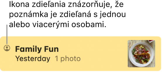 Poznámka, ktorá bola zdieľaná s inými ľuďmi, s ikonou Zdieľané naľavo od názvu poznámky.