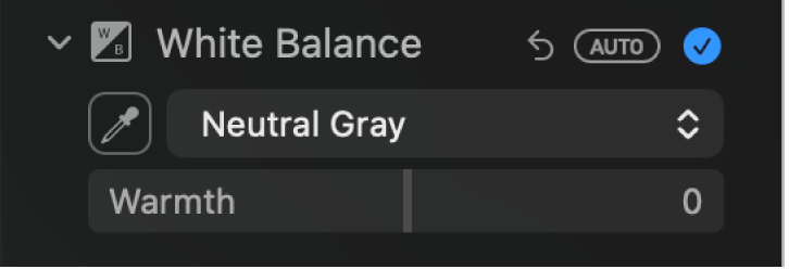 Los controles de Balance de blancos en el panel Ajustar.
