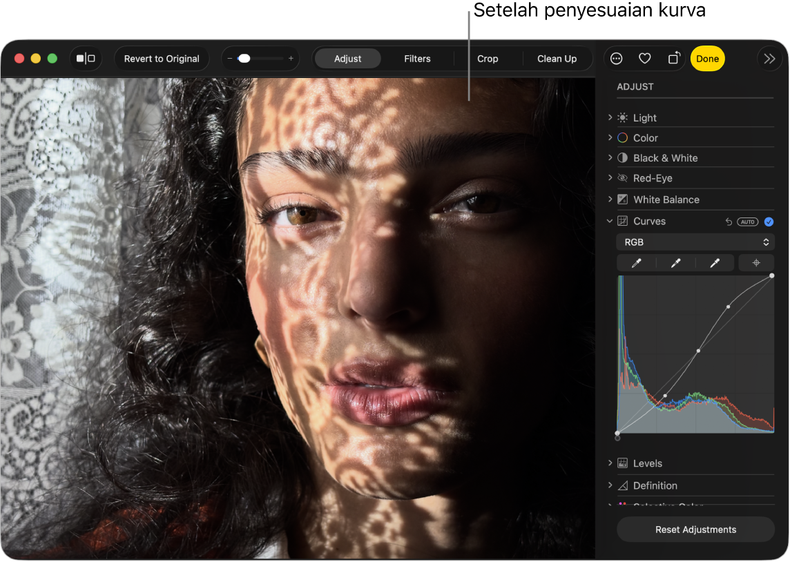 Foto setelah penyesuaian Kurva.