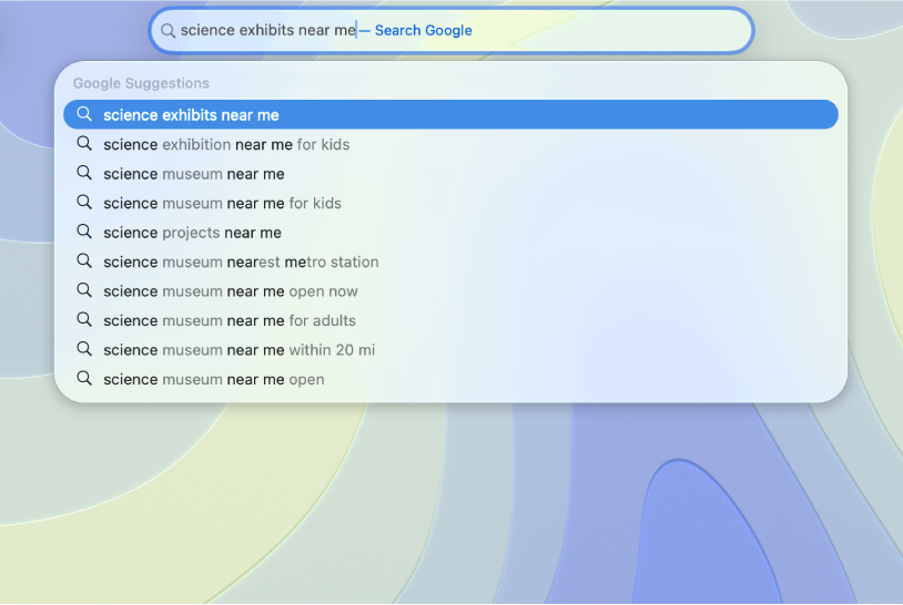 Le champ de recherche intelligente de Safari, dans lequel vous pouvez saisir des mots et expressions pour rechercher des informations.