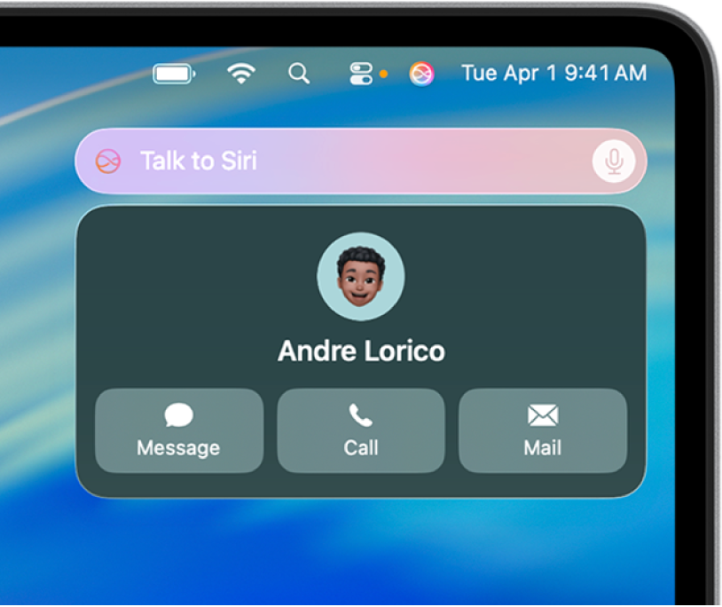Le champ de requête Siri et la réponse dans le coin supérieur droit du bureau Mac.