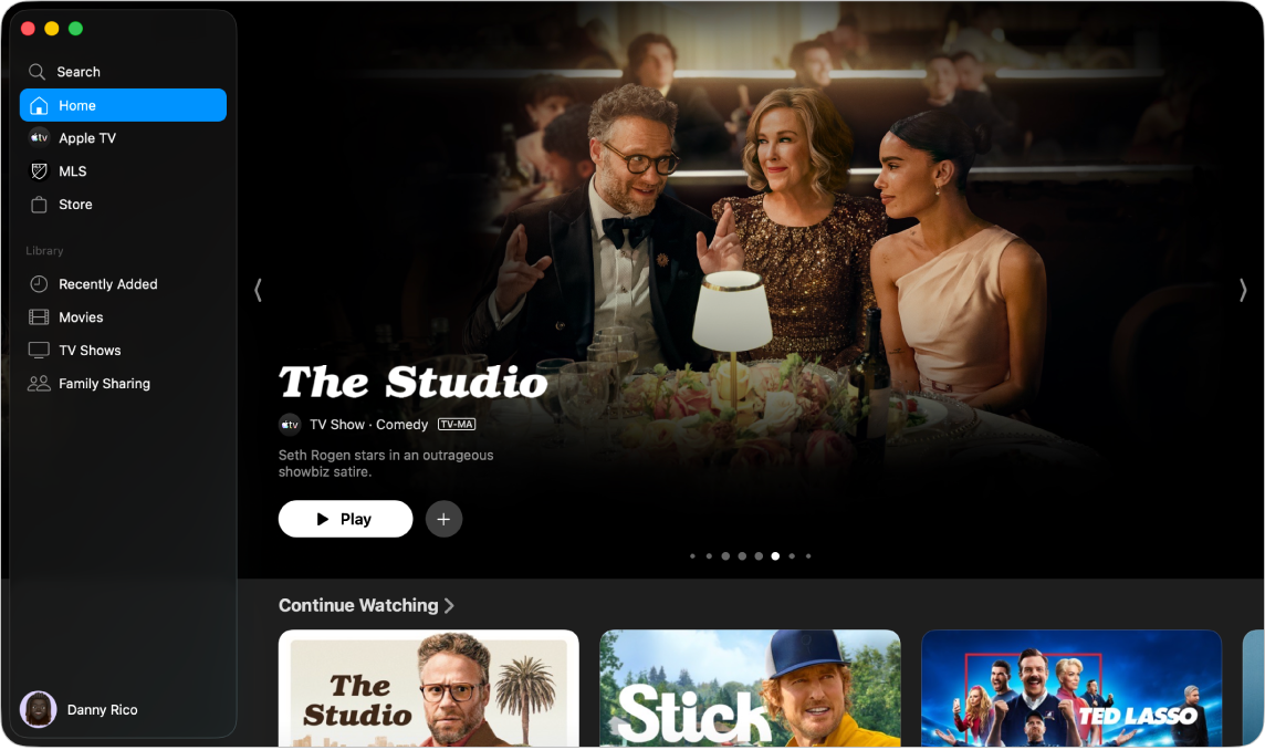 La app Apple TV mostrando la ventana Inicio.
