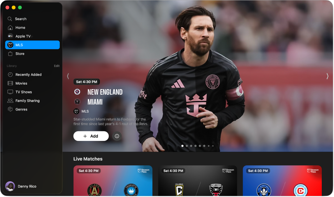 App TV com a seção MLS aberta.