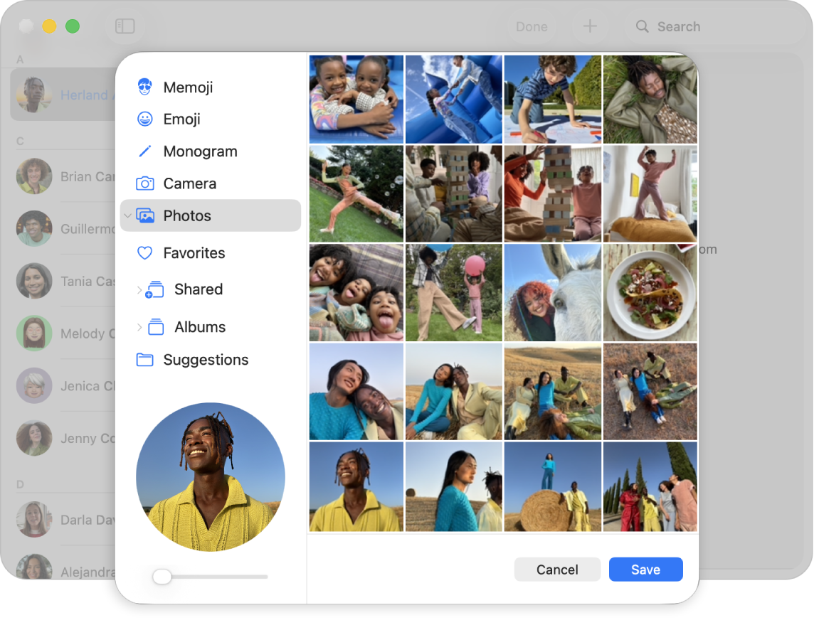 Vinduet til skift af billede i Kontakter.
