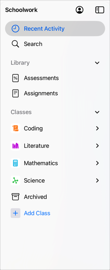 The Schoolwork sidebar.