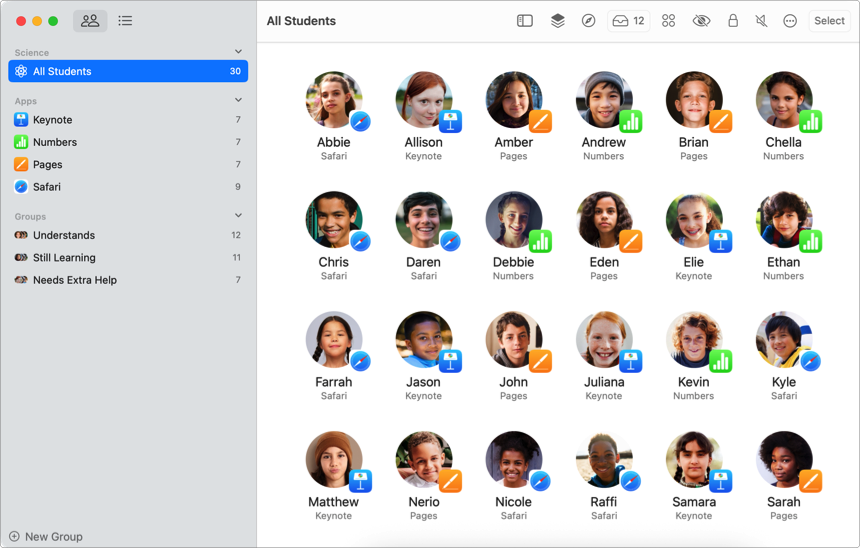 App Ruang Kelas menampilkan Semua Murid.
