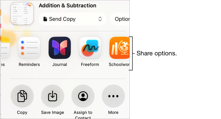 Polecenia dotyczące przycisku Udostępnij przedstawiające pierwszą część opcji udostępniania w aplikacji Zadane oraz drugą część czynności udostępniania poniżej.