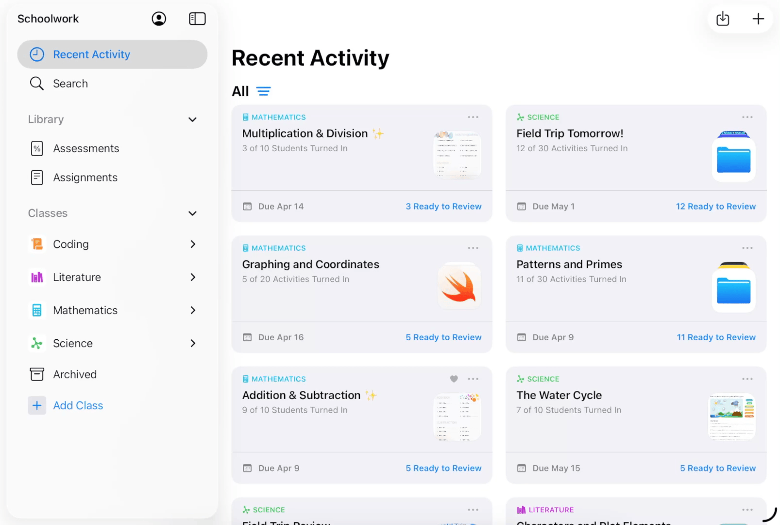 Przykładowy plik GIF pokazujący, jak wyświetlić wyniki oceny w aplikacji Zadane.