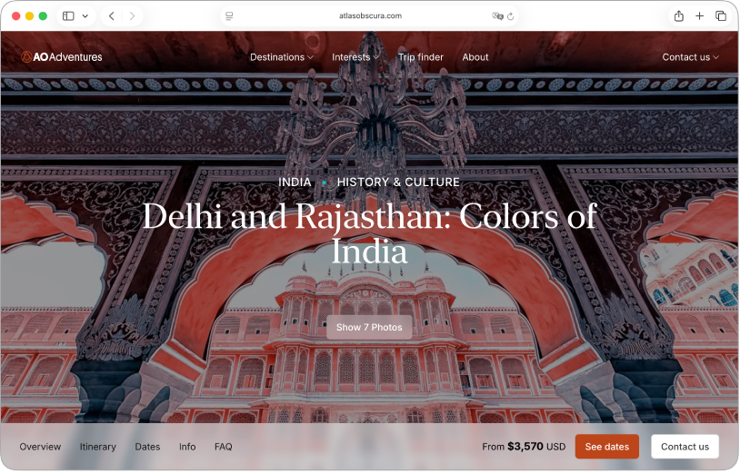A Safari window showing a website.