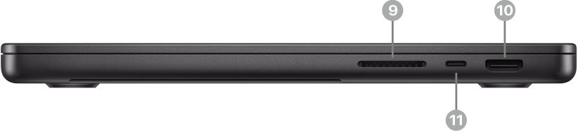 Pravá strana MacBooku Pro so slotom pre SDXC karty, Thunderbolt (USB-C) portom a HDMI portom.