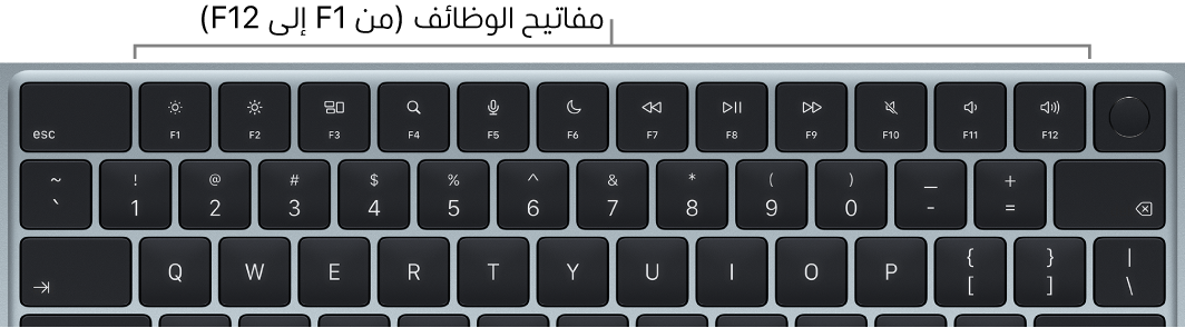 لوحة مفاتيح MacBook Air يظهر بها الصف العلوي من مفاتيح الوظائف.