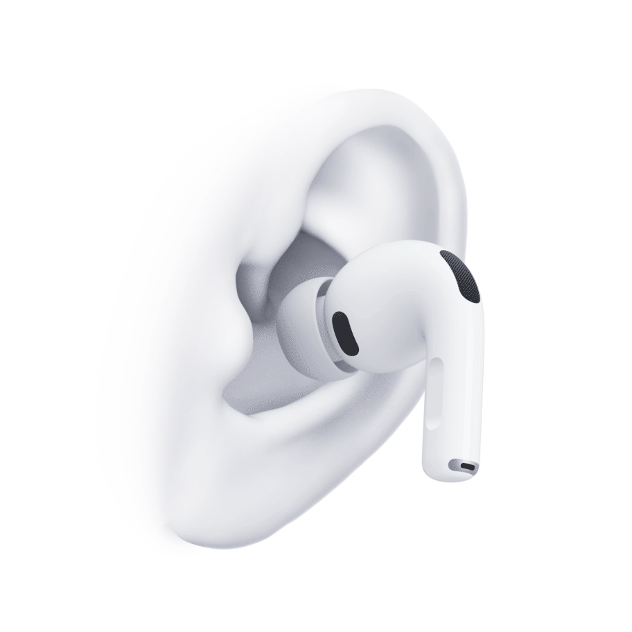 Une animation de l’insertion des AirPods 3 Pro dans une oreille.