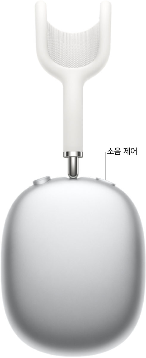 AirPods Max의 오른쪽 헤드폰 상단에 있는 소음 제어 버튼의 위치.