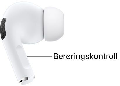 Plasseringen av berøringskontrollen på AirPods Pro 2 langs stilken på hver AirPod.