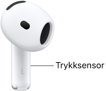 Plasseringen av trykksensoren på AirPods 4 langs stilken på hver AirPod.