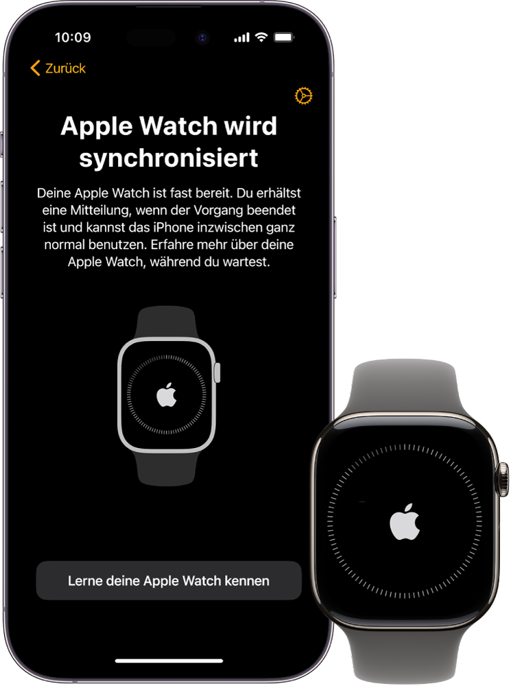 Ein iPhone und eine Apple Watch beim Synchronisieren.