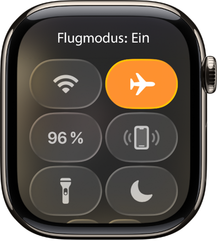 Kontrollzentrum mit der hervorgehobenen Taste „Flugmodus“, die anzeigt, dass der Flugmodus aktiviert ist.