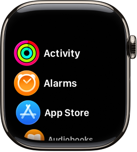 Η οθόνη Αφετηρίας σε προβολή λίστας, με εφαρμογές σε αλφαβητική σειρά.