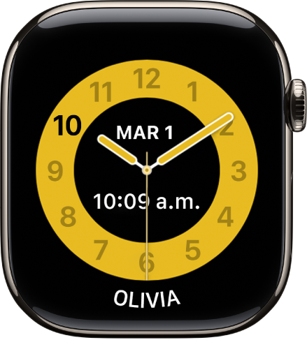 La carátula Horario escolar mostrando un reloj analógico con la fecha y un temporizador digital cerca del centro.