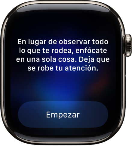 La app Atención Plena mostrando un pensamiento para reflexionar. Debajo está el botón Empezar.
