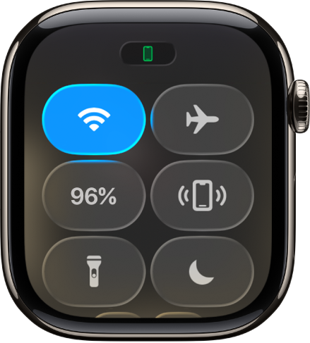 El centro de control con el ícono de estado Conectado en la parte superior que indica que el Apple Watch está conectado al iPhone.