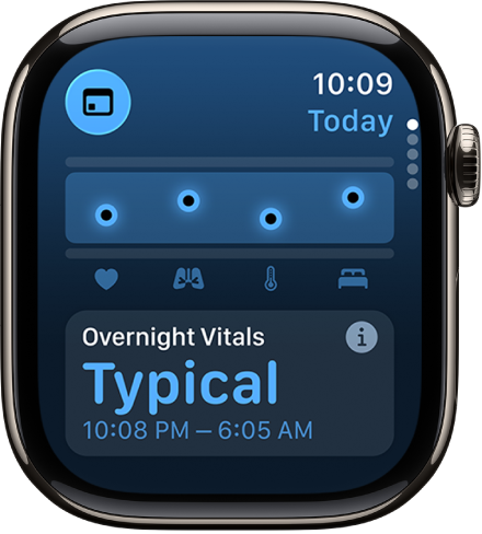 Rakenduse Vitals kuva, mis näitab öiseid tervisemõõdikuid.