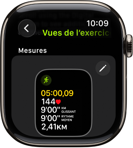 Écran Vues de l’exercice affichant la vue d’exercice Mesures pour un exercice de randonnée.