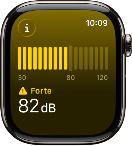 L’app Rumore, con il fonometro e un livello di 89 decibel, sopra è presente la parola Elevato.