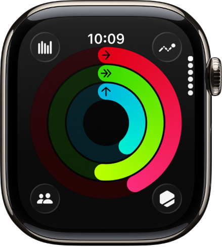 「アクティビティ」画面。「ムーブ」、「エクササイズ」、「スタンド」の3つのリングが表示されています。